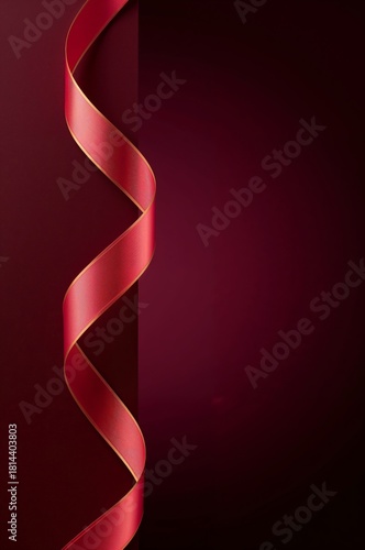 Red Ribbon Swirling Gracefully Against a Dark Background for a Festive Touch