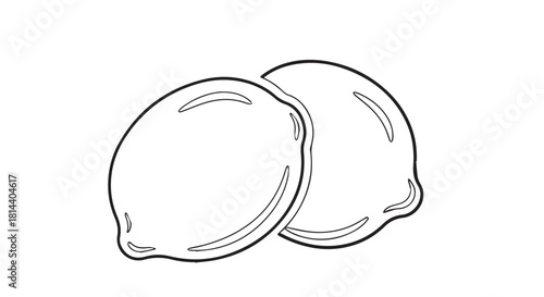 Two simple lemon halves sketched in black and white with delicate line art.