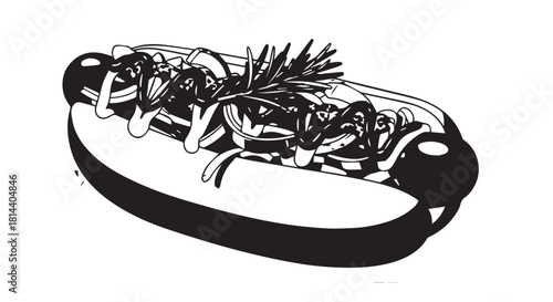 Monochrome illustration of a sneaker shoe captured in bold line art for lifestyle imagery.