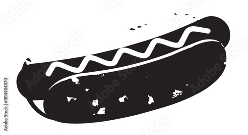 Silhouette illustration of a classic grilled hot dog in a bun.