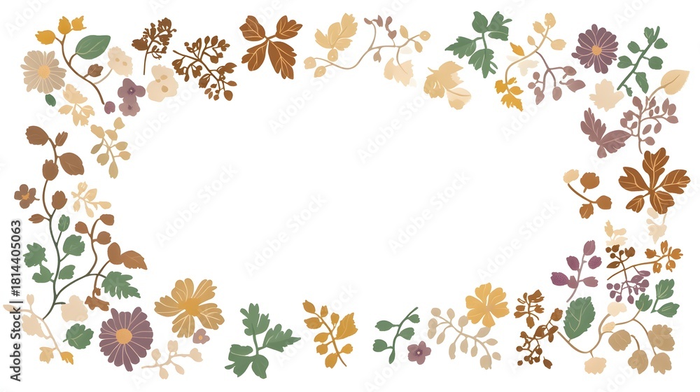 Obraz premium Autumnal botanical elements compose a decorative frame around empty white space
