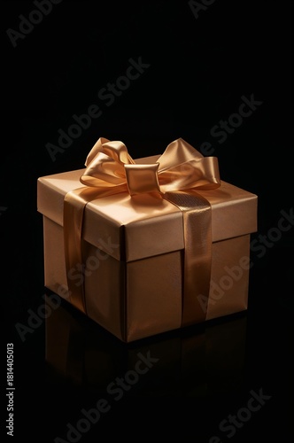 Elegant Golden Gift Box With Ribbon on a Dark Background