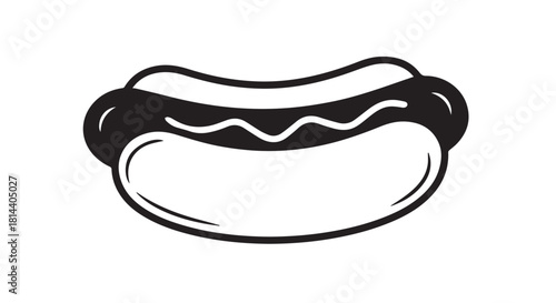 Stylized hot dog inside a bun in a simple vector illustration.