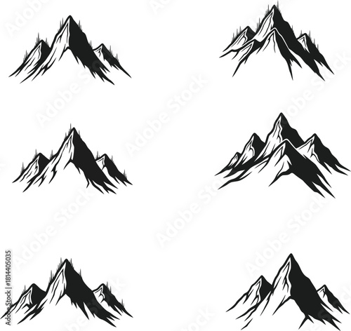 Collection of stylized jagged mountain peaks for nature design