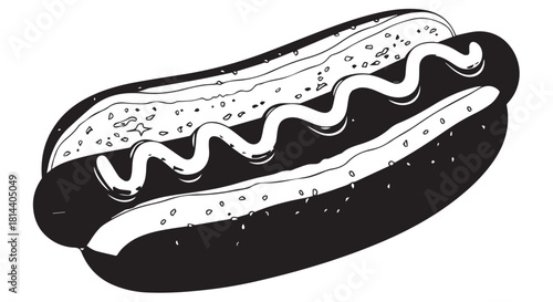 Delicious grilled hotdog in a classic bun with toppings, illustrated for food lovers.