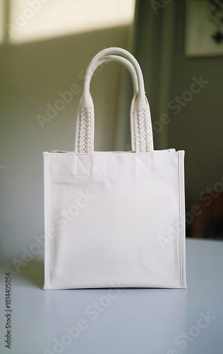 Elegant White Tote Bag with Woven Handles