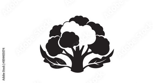 Stylized black tree silhouette with rounded canopy and expansive roots design.