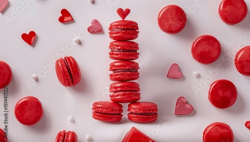Red Macarons Arranged in Heart Shapes for a Festive Celebration or Special Event