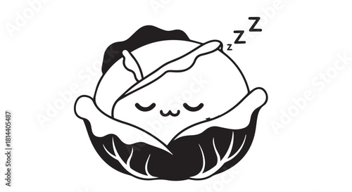 Adorable cartoon of a sleeping cat snugly wrapped in a cozy blanket.