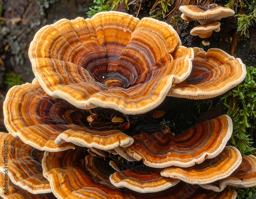 Bracket fungi: A captivating close-up of vibrant colors and intricate textures