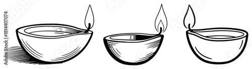 Hand drawn diwali diya oil lamp set vector illustration