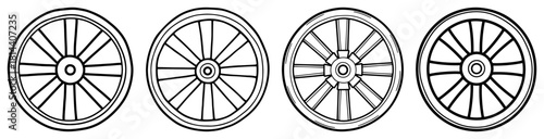 Set of Ashoka Chakra and Dharma Wheel symbols vector illustration of Indian national emblem and spiritual icons representing law and motion in line art style