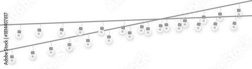 png white glowing string lamp led border decoration holiday card background, celebration banner happy year, party design transparent vector winter 