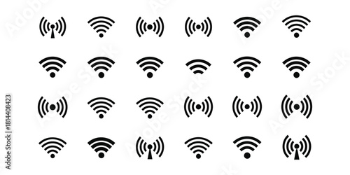 Collection of wifi signal icons isolated on white background, wireless connection