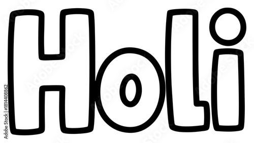 Holi festival bold bubble lettering word art design suitable for coloring book pages