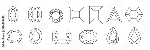 Collection of various diamond shapes and cuts isolated on white background