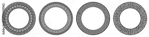 Set of circular Greek key frames Vector black and white illustration of ancient meander geometric borders or patterns