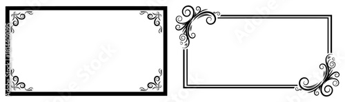 Set of two rectangular floral frames Vector black and white elegant vintage borders for wedding invitations or certificates