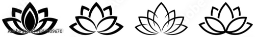 Lotus Flower Icon Outline Yoga Meditation Vector Set