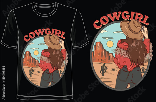 Cowgirl western typography t-shirt design, vintage rodeo aesthetic tee, country girl lettering shirt, wild west inspired text apparel, rustic ranch lifestyle quote design, retro southern cowgirl vibe 