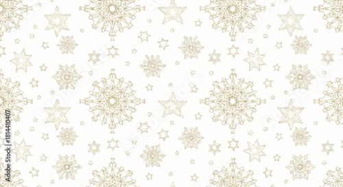 Seamless pattern with snowflakes and stars in white and silver for christmas and winter holiday season decor