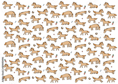 かわいい手書きの馬模様 背景イラスト