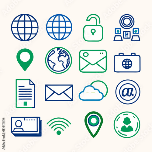 Digital Communication and Network Icons globe world map