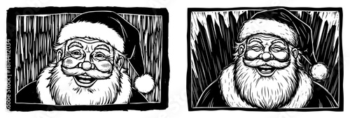 santa claus faces christmas portraits woodcut engraving style vector