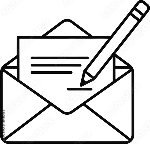 Writing Letter in Open Envelope with Pencil Icon with vector illustration