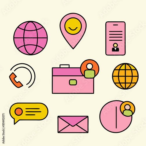 Pink and orange business and communication icons vector
