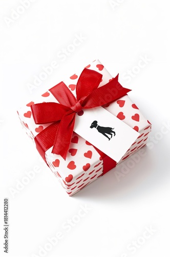 Gift Wrapped With Red Hearts for a Special Occasion Featuring a Black Dog Sil...
