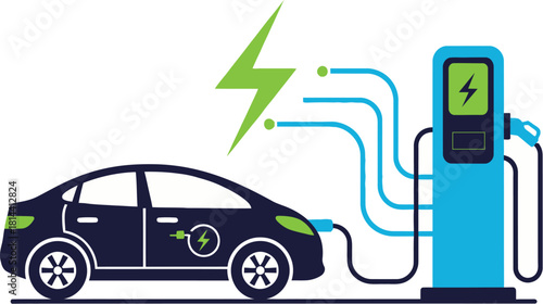Electric Vehicle Charging Station Sustainable Energy Transport with vector illustration