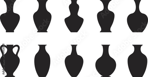 PrintAncient and Modern Vases Silhouette Vector Set, Ceramic Pottery, Clay Urns, and Amphora Shapes for History and Decor Design