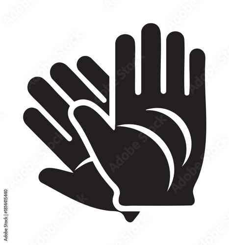 Minimalist black silhouette vector icon showing a pair of safety gloves for work, construction, or gardening, symbolizing protecti