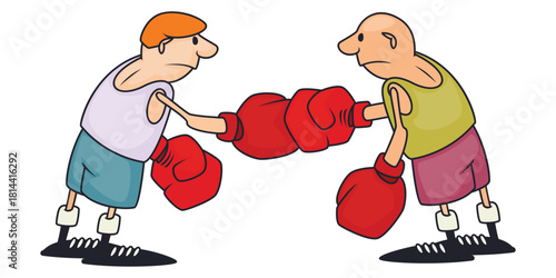 Funny cartoon boxers fighting match.