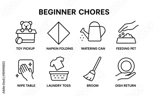 Chore icons for beginners: simple outline style for easy task management