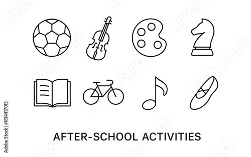 Outline icons of popular after school activities