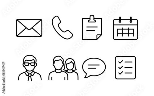 Simple office icons: communication, scheduling, and teamwork essentials