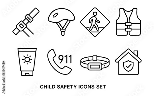 Child safety icon collection: simple line style for awareness and protection