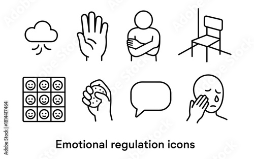 Minimalist line art emotional regulation icons for mindfulness and wellbeing