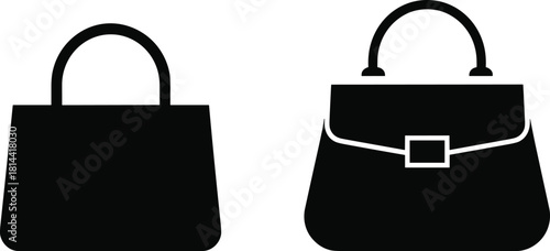 PrintFlat Design Handbag Silhouettes Vector, Women's Purse and Elegant Clutch Icons, Black Symbols for Retail and Fashion Website UI