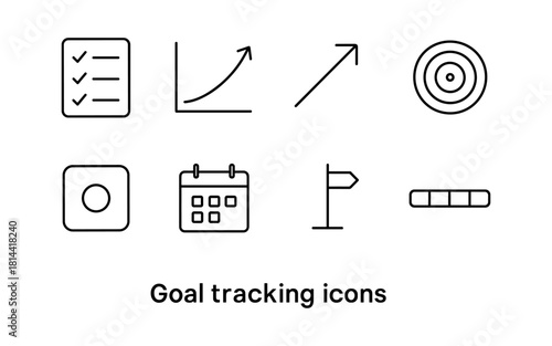 Goal tracking icons set featuring minimalist line art for productivity and planning