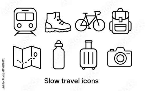 Simple icons highlighting slow travel essentials