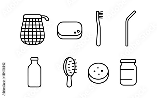 Minimalist eco-friendly bathroom essentials: sustainable line art icons