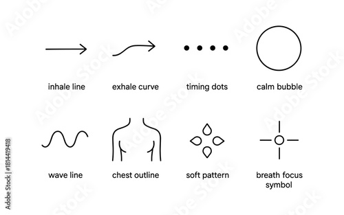 Minimalist breathing symbols: lines, curves, and patterns for relaxation