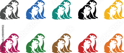 Prairie dogs in multiple colors animal silhouettes, Colorful prairie dog pair graphic design