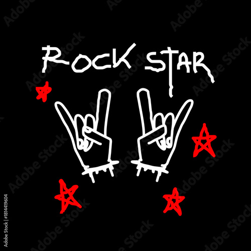 Rock hand symbols in a gritty metal graffiti style, bold and energetic, perfect for t-shirts, stickers, or posters