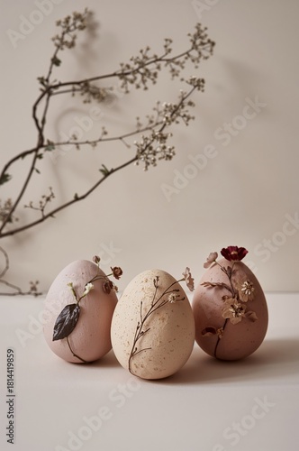 Decorative Easter Eggs With Flowers on Display for Spring Celebration