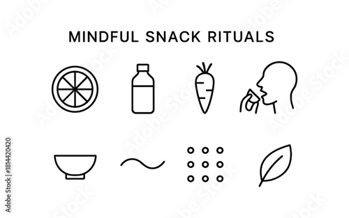 Mindful snack rituals with minimalist line art icons