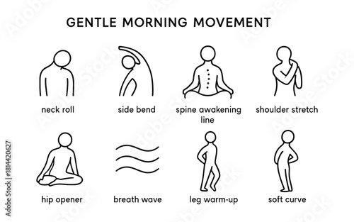 Gentle morning exercises: simple line art for daily relaxation and stretching
